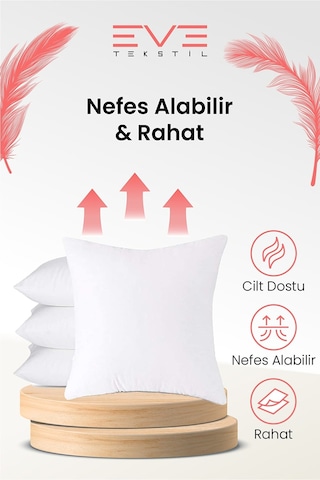 Eve Tekstil 4 Adet Silikon Elyaf Dolgulu Kare Kırlent Iç Yastığı 350 G