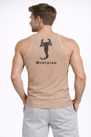Tarzyeri Erkek Spor Slimfit Fitilli Kaşkorse Arka Basklı Atlet 2'li Set Kahverengi-beyaz