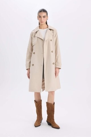 Defacto Su İtici Mevsimlik Trençkot Kruvaze Yaka Düğmeli Cepli Kemerli Apoletli A0593ax25sper170 Ekru