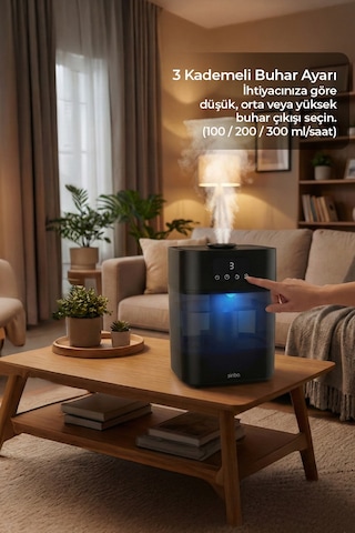 Sinbo Sah-6119 Ultrasonik Hava Nemlendirici - Siyah Sessiz Çalışma, Şık Siyah Tasarım