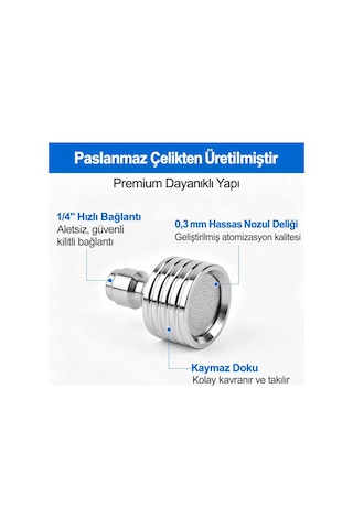 Robeve Bear Force Paslanmaz Çelik Sprey Nozul 1/4 Hızlı Bağlantılı 232 Mikro Delikli 0,3 Mm Basınçlı Su Püskürtme Başlığı, Oto Yıkama Tabancası Nozul Aparatı, Araç Bahçe Cam Ve Dış Mekan Temizliği