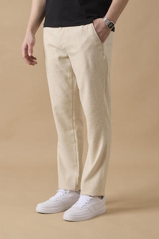 Braccas Erkek Bej Slim Fit Keten Karışımlı Çizgili Pantolon Bej