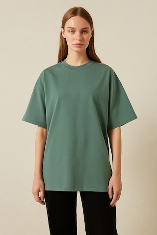 Markapia Kadın Bisiklet Yaka OversizePamuk T-shirt Mint