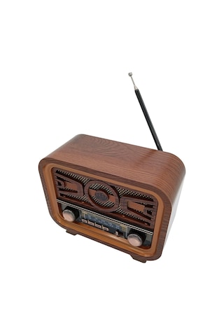 Radyo Retro Ceviz Bluetooth Hoparlör Tf Kart Şarjlı Led N1b2
