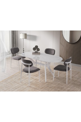 Star Polo Siyah Mermer Mutfak Masa Sandalye Takımı 82x138 Beyaz