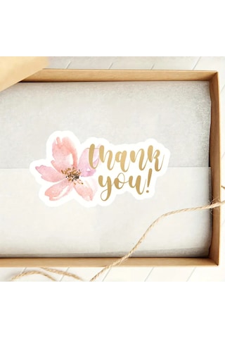 Store 200 Adet Suluboya Tarzı Pembe Çiçekli "thank You" Yazılı Paketleme Teşekkür Etiketi 3.81x2.03cm Çok Renkli