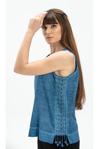 Eliş Şile Bezi Kolsuz Poplin Zeyno Bluz İndigo indg