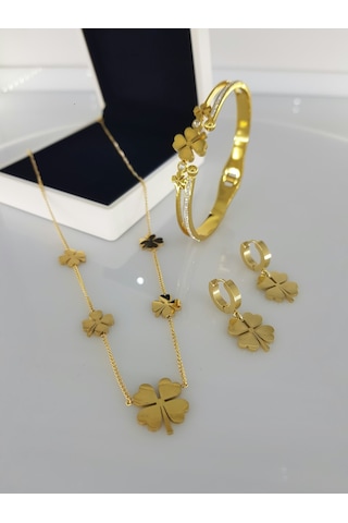 Yonca Kadın Gold Çelik Takı Seti Gümüş - Rose Gold Yonca Kadın Gold Çelik Takı Seti Gümüş - Rose Gold