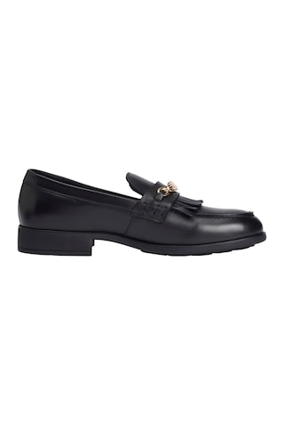 Th Chain Fringe Kadın Deri Siyah Loafer-9527 Siyah