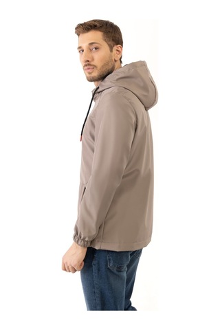 Erkek Vizon İçi Astarlı Kanguru Cepli Su Ve Rüzgar Geçirmez Kapüşonlu Cepli Yağmurluk Vizon