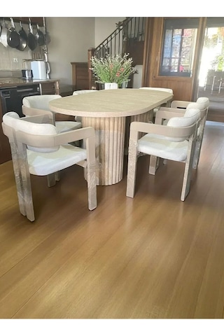 Luci İskandinav Tarzı 6 Sandalyeli Oval Masa Takımı Krem