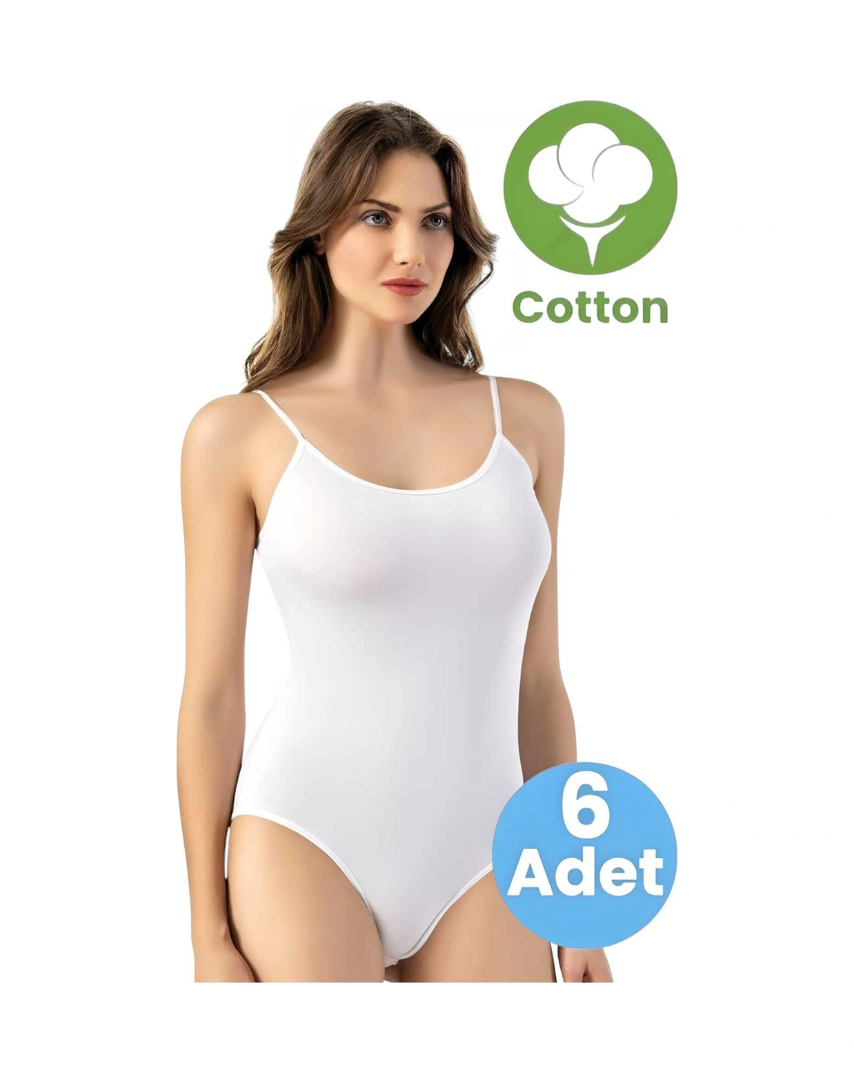 Tezzgelsin Kadın 6'lı İp Askılı Çıtçıtlı Body Beyaz