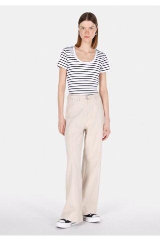 Colin's Colins Slim Fit Kare Yaka Çizgili Kadın Beyaz Kısa Kol Tişört Cl1073529 Q1.v1 Wht