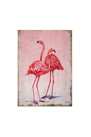 Bedeko Pembe Flamingolar Model Ahşap Tablo 50 Cm X 70 Cm