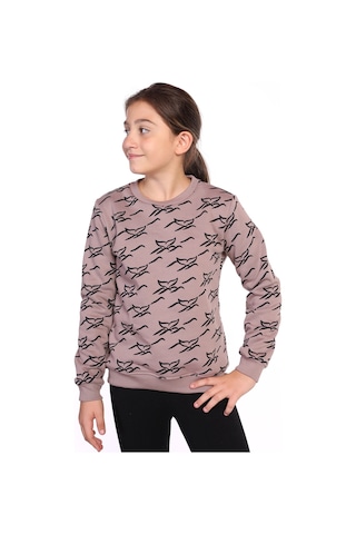 Toontoy Kız Çocuk Komple Balık Kuyruğu Baskılı Sweatshirt Kahverengi
