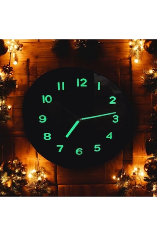 Karanlıkta Parlayan Fosforlu Siyah Duvar Saati Fosforlu Kolye