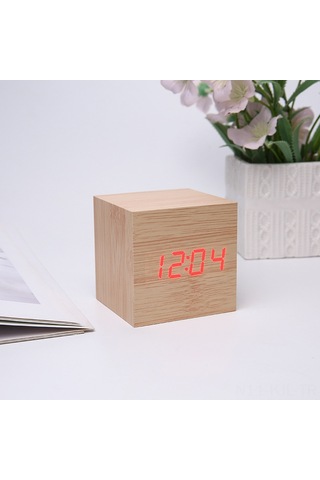 Gajeena Kare Ahşap Zamanlayıcı, Akıllı Ses Kontrollü Led Saat, Sicaklık-nem Gösterici, Zil Ve Işık Fonksiyonu, Zencefil Kaplama, Beyaz Işık