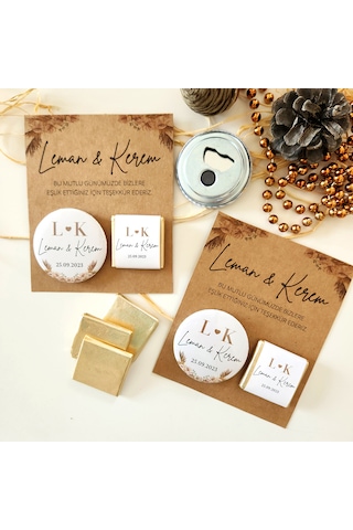 Kraft Kağıt Çikolata Ve Magnet Nişan Söz Hediyelik 30 Adet