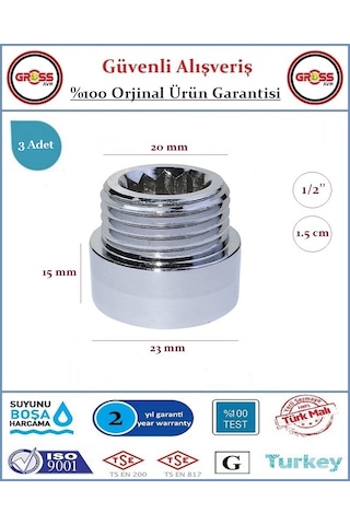 1/2'' Musluk Uzatması - 1.5cm - Paslanmaz Çelik - 3 Adet