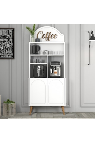 Lyon Kahve Köşesi 80cm - Beyaz / Ceviz