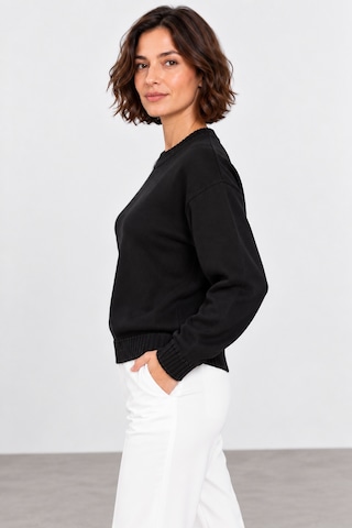 Bihan Store Kadın Simli Sıfır Yaka Uzun Kol Triko Bluz W27-31628 - Siyah