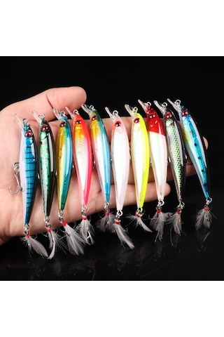 Valkyrie 10 Adet 9cm 7.2gr Tüylü Minnow Rapala Suni Spin Olta Balık Yemi