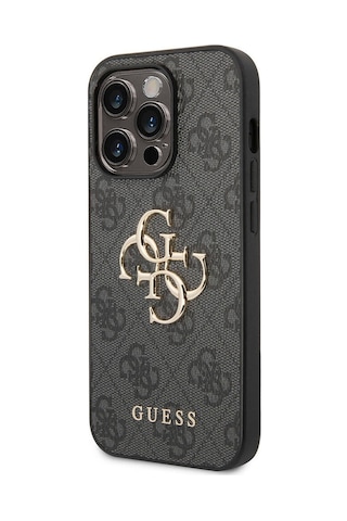 Apple Uyumlu iPhone 15 Pro Max Kılıf Guess Lisanslı Pu Deri Yazı Ve 4g Metal Logo Desen Kahverengi