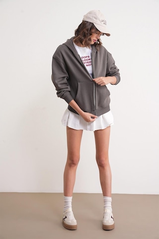 Mixray 2023 Unisex 3iplik Basic Polarlı Fermuarlı Sweatshirt Hoodie Antrasit