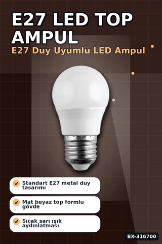 E27 Duy Led Top Ampul 6w 3200k Gün Işığı 540 Lümen Enerji Tasarruflu 1 Adet Bx-316700