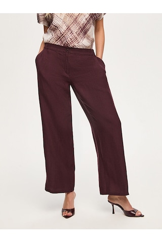Faik Sönmez Arka Beli Lastikli Wide Leg Fit %100 Keten Pantolon S26pnt013 Us26pnt013203 Koyu Mürdüm
