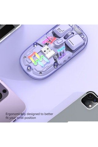 Springsun Şeffaf Kablosuz Çift Modlu Fare - 2.4g+bluetooth, Rgb Aydınlatma, 1600dpı, Sessiz Tuşlar H118