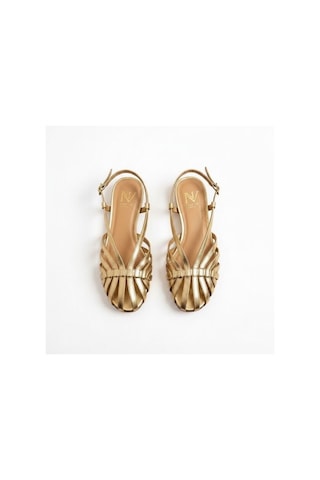 Ne&ve Shoes Altın Deri Biye Kadın Günlük Sandalet