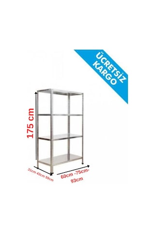 Raf Burada 4 Katlı Galvaniz Çelik Raf H:175 cm-- Depo, Arşiv, Kiler, Dosya, Market Rafı-31x60 cm-1.50 mm