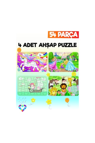 Ahşap 54 Parça 4 Adet Çocuk Puzzle-4