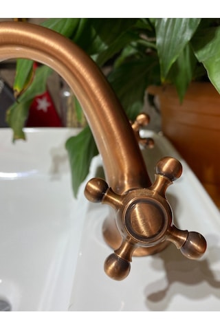 İsaoğlu Yapı Mat Bakır Bronz Lavabo Bataryası Eskitme Lavabo Musluk Bronz Musluk Premium Design Bakır