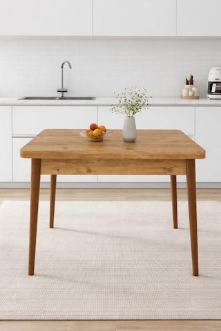Renlife 70x70 Küçük Yemek Masası Ahşap Ayaklı Kompakt Mutfak Masası 2 Kişilik Minimal Masa Aris Gri Çam