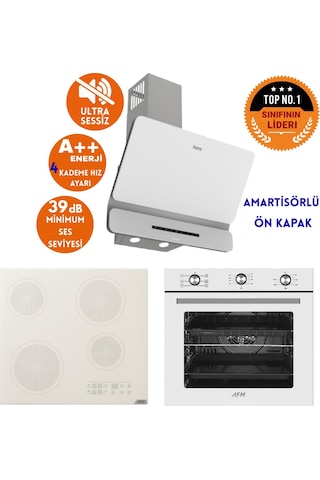 Afm Tech Ve Ferre Mus1sessiz Elektrikli Vitro Beyaz D081-SA + V6-05 + FM7601 Ankastre Set
