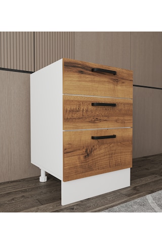 Napoli Alt Dolap Ayaklı Çekmece Modül Dolap 60 Cm Ceviz - Beyaz