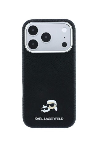 Apple Uyumlu iPhone 18 Pro Kılıf Karl Lagerfeld Lisanslı M-safe Özellikli K&c Heads Metal Logolu Pu Kapak Siyah