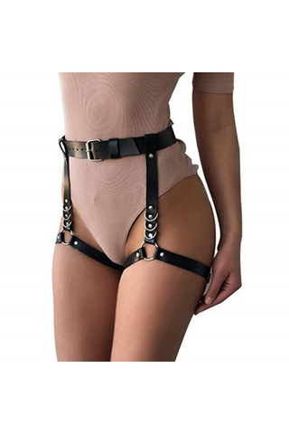 Suntek Bayan Deri Jartiyer Kemer Bel Bandı Clubwear Demeti Askısı Siyah