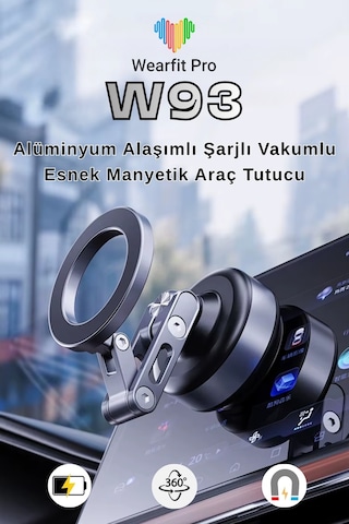 Wearfitpro W93 Alüminyum Manyetik Telefon Tutucu Type-c Şarjlı 360 Döner 3 Eksenli Katlanabilir Telefon Tutucu Gri