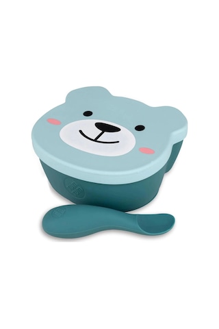 Tum Tum Silikon Vakumlu Kapaklı Kase ve Kaşık Seti - Boris Bear