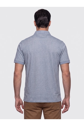Açık Mavi Mikro Desenli Regular Fit Erkek Polo Yaka Tişört Indigo