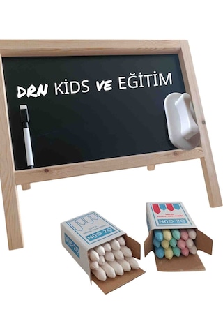 Drn Kids Ve Eğitim Küçük Boy Masa Üstü Yazı Tahtası 15 Renkli Tebeşir ,15 Beyaz Tebeşir Silgi Ve Kalem Ahşap