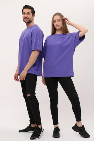 Unisex Mor Oversize Bol Kalıp T-shirt Çift Kombini Mor