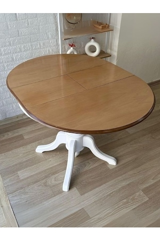 Lindon Baba Ayak Yuvarlak Açılır Masa 100x100 Beyaz-natural