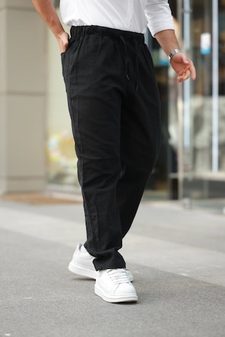 Erkek Beli Lastikli Keten Rahat Pantolon Siyah