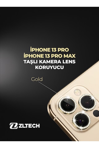 İphone 13pro/13promax Uyumlu Taşlı Kamera Lens Koruyucu Gold