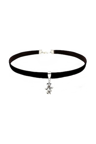 Siyah Renk Kadife Ayıcık Choker Kolye Kahverengi