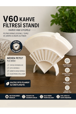 V60 Kahve Filtre Kağıdı Standı Düzenleyici Tutucu Organizer Beyaz